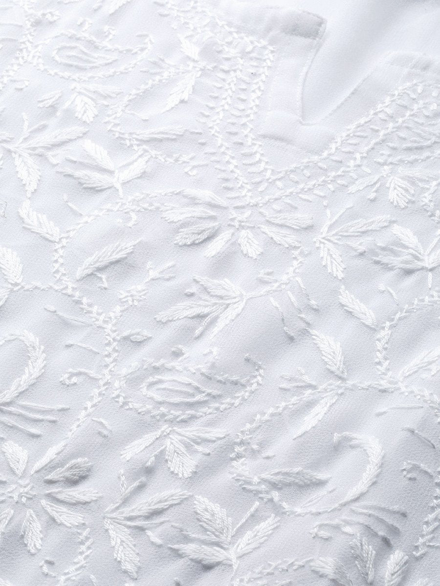 ADA Women Plus Size White Ethnic Motifs Chikankari Embroidered Georgette Handloom Kurta With Slip - Distacart