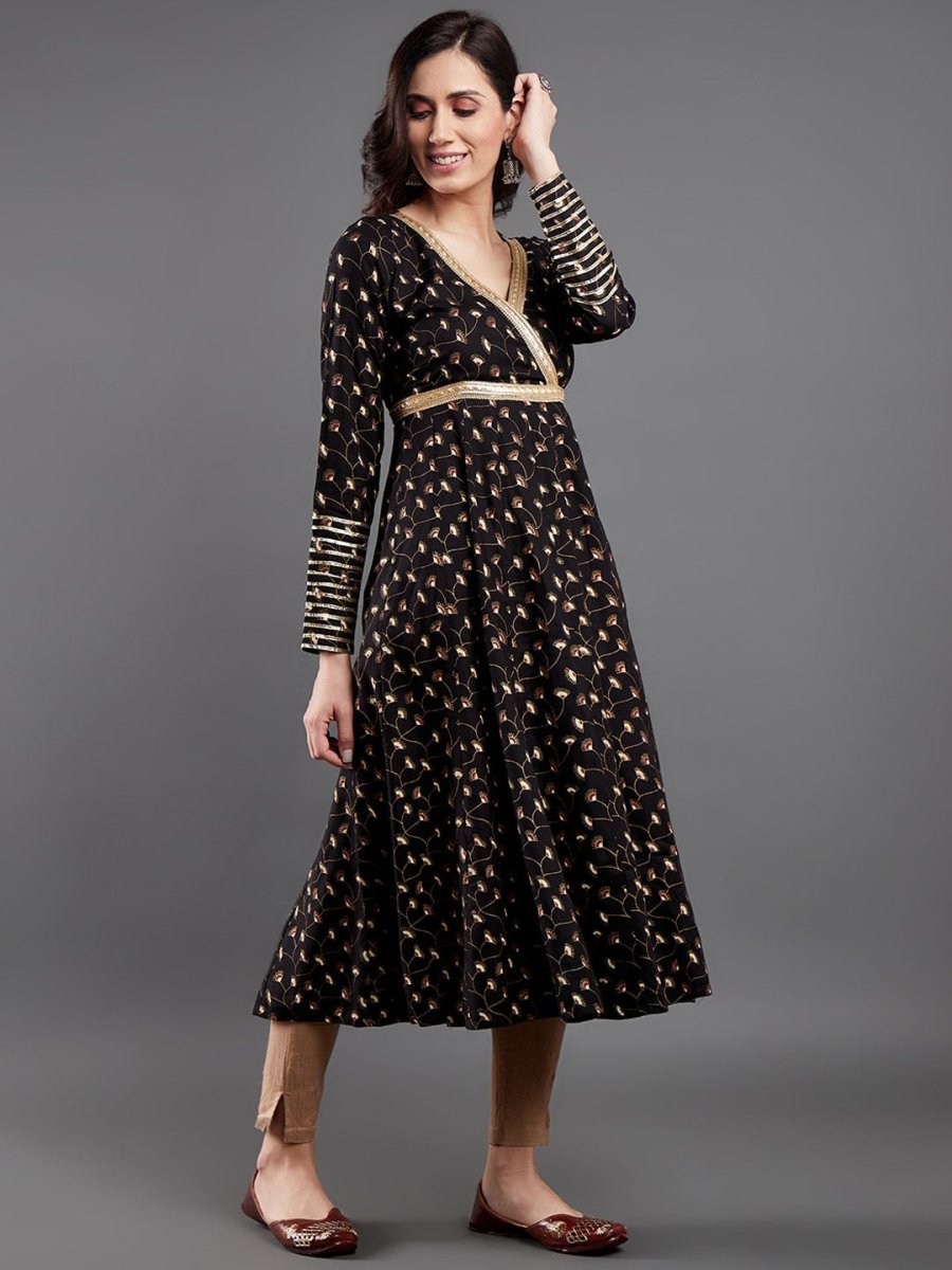Aks Floral Printed Angrakha A-Line Kurta - Distacart