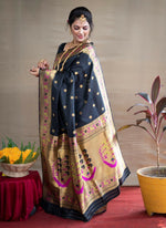 Thumbnail for Jyoti Fashion Women's Black Paithani Silk Zari Woven Saree with Blouse - Distacart