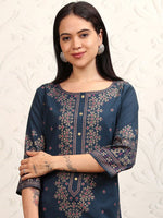 Thumbnail for Vishudh Women Navy Blue Printed A-Line Kurta