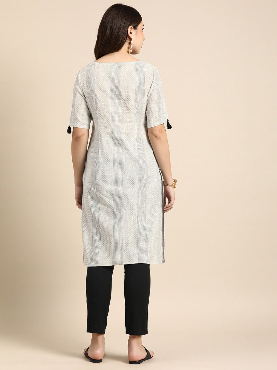 Anouk Women Striped Keyhole Neck Cotton Kurta