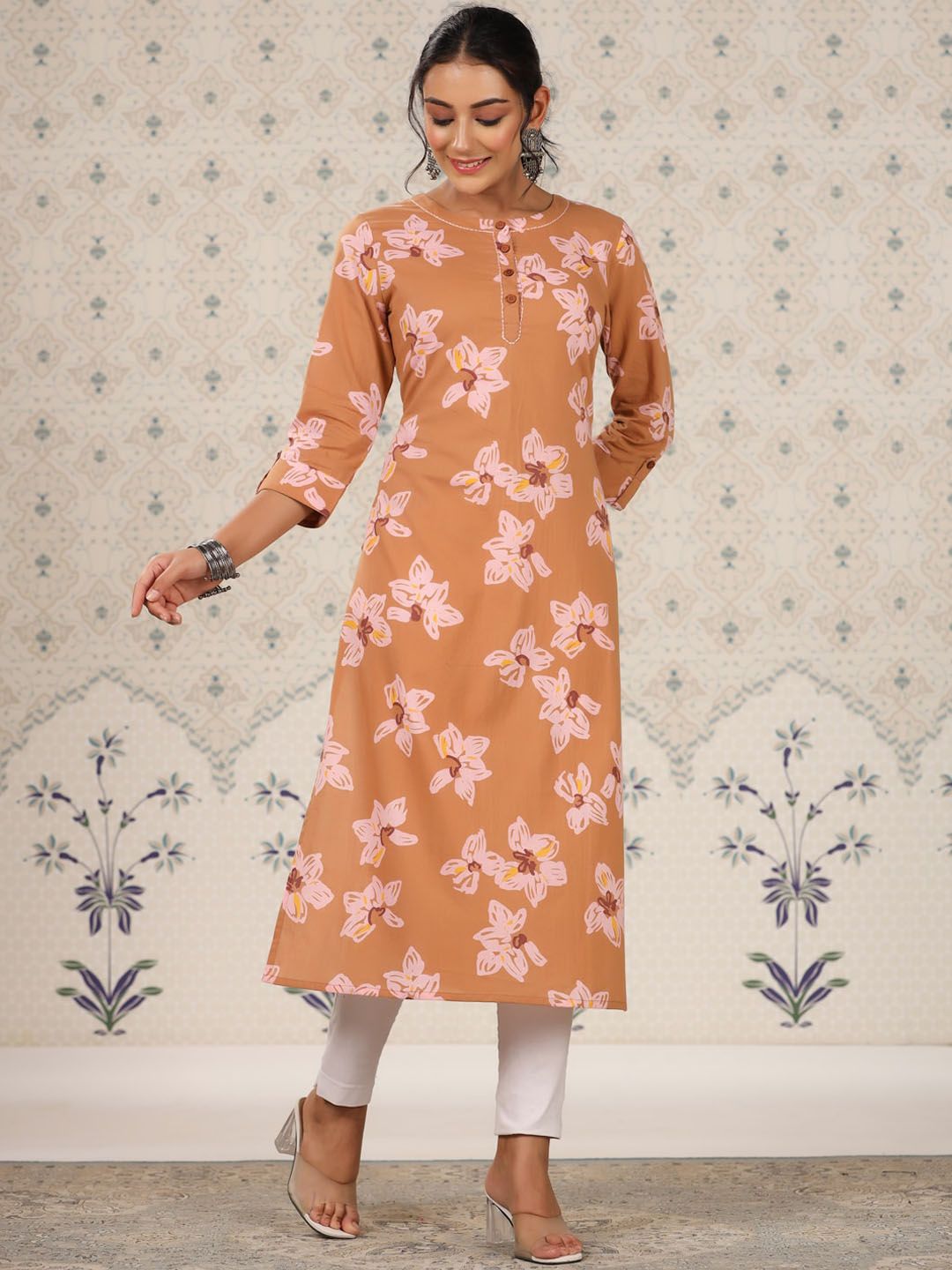 Ode by House of Pataudi Floral Printed Pure Cotton Straight Kurta - Distacart