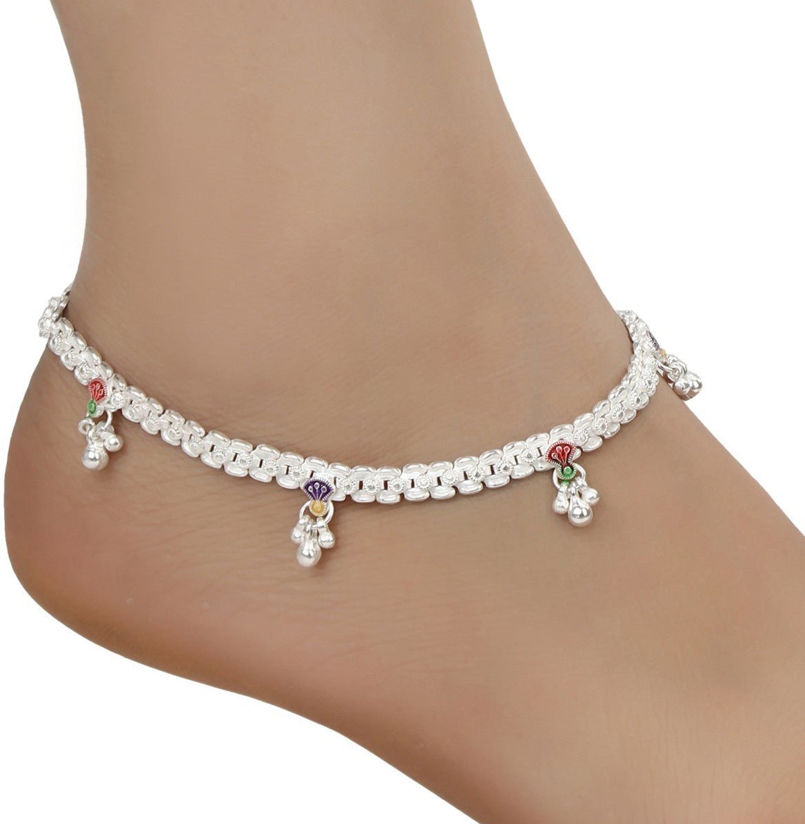 AanyaCentric Silver Plated White Metal Payal Indian Traditional Ethnic Fashion Imitation Jewellery Foot Chain - Distacart
