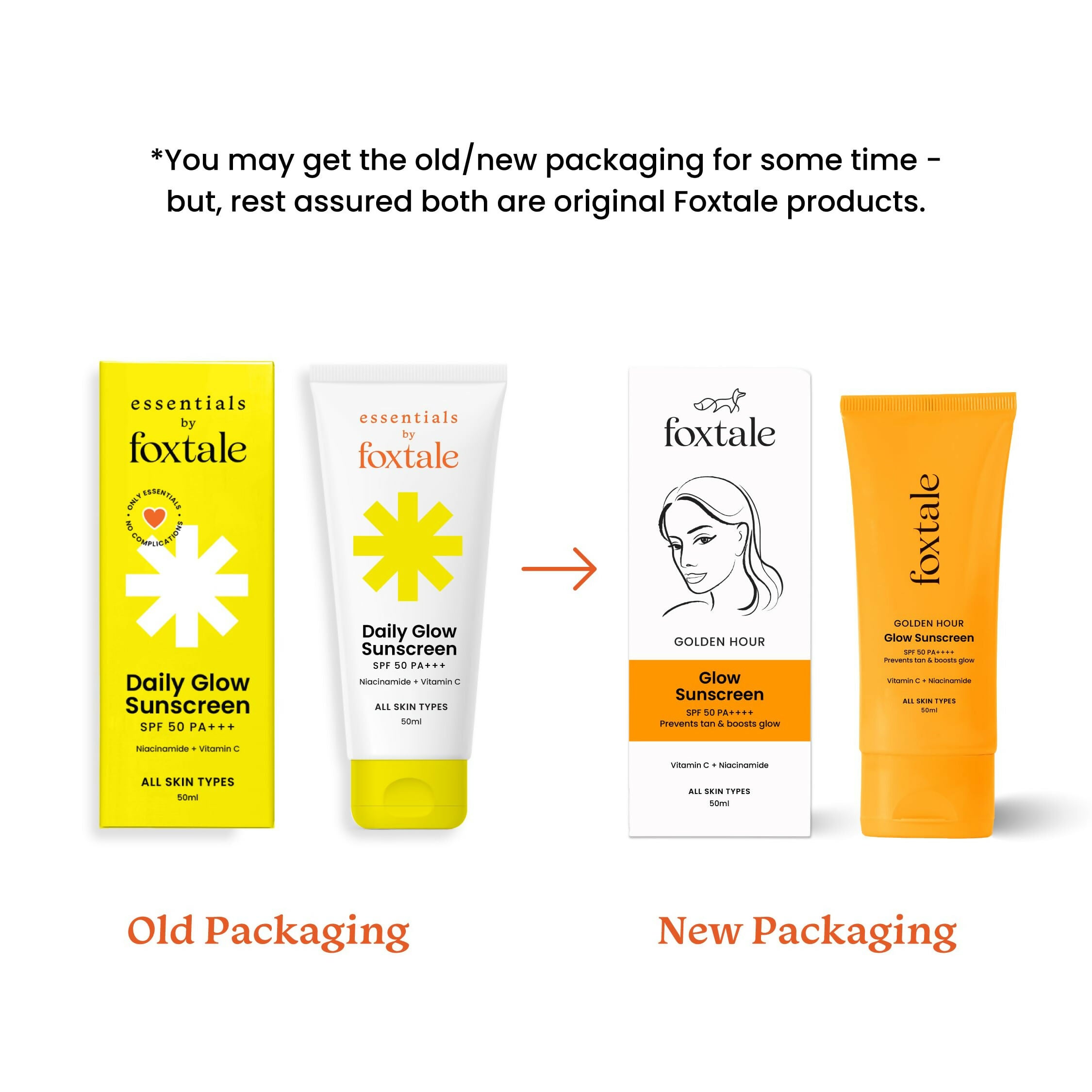 Foxtale Glow Sunscreen SPF 50 PA++++ Lightweight With Vitamin C And Niacinamide For a Dewy Glow, UVA And UVB Filters Prevents Tan - Distacart