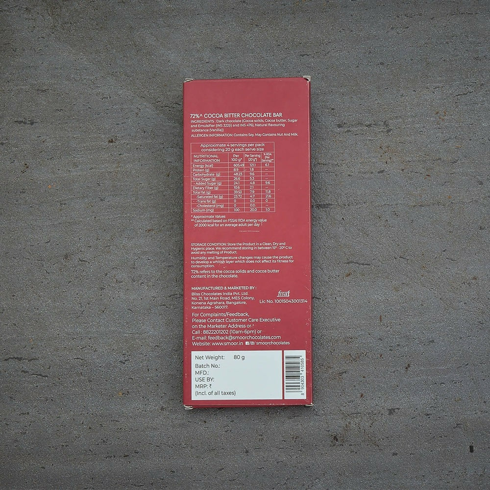 Smoor True Classics 72% Cocoa Extra Dark Chocolate