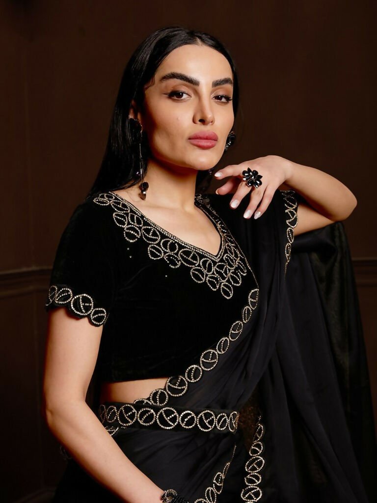Aafreen Partywear Designer Black Satin Chiffon Fancy Saree - Distacart