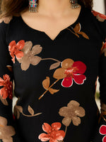 Thumbnail for The52 Black Women's Gorgeous Printed Silk Blend Fabric Straight Kurta, Pant and Dupatta Set - Distacart