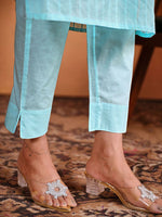 Thumbnail for Sangria Ethnic Motifs Embroidered Thread Work Chanderi Cotton Kurta Trouser & Dupatta
