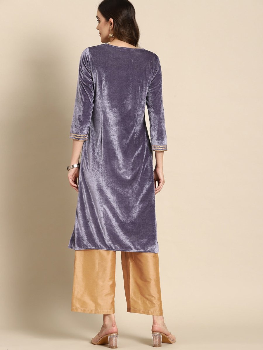 All About You Women Velvet Finish Yoke Design Regular Kurta with Palazzos - Distacart