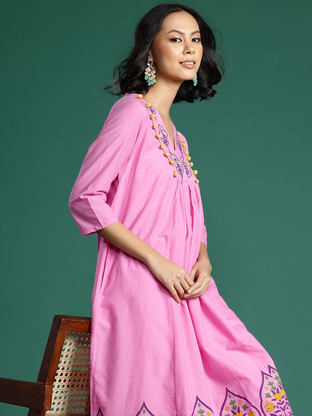 Sangria Ethnic Motifs Printed Embroidered Pure Cotton Kurta with Palazzos - Distacart