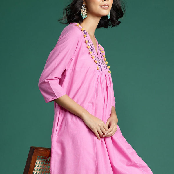 Sangria Ethnic Motifs Printed Embroidered Pure Cotton Kurta with Palazzos - Distacart