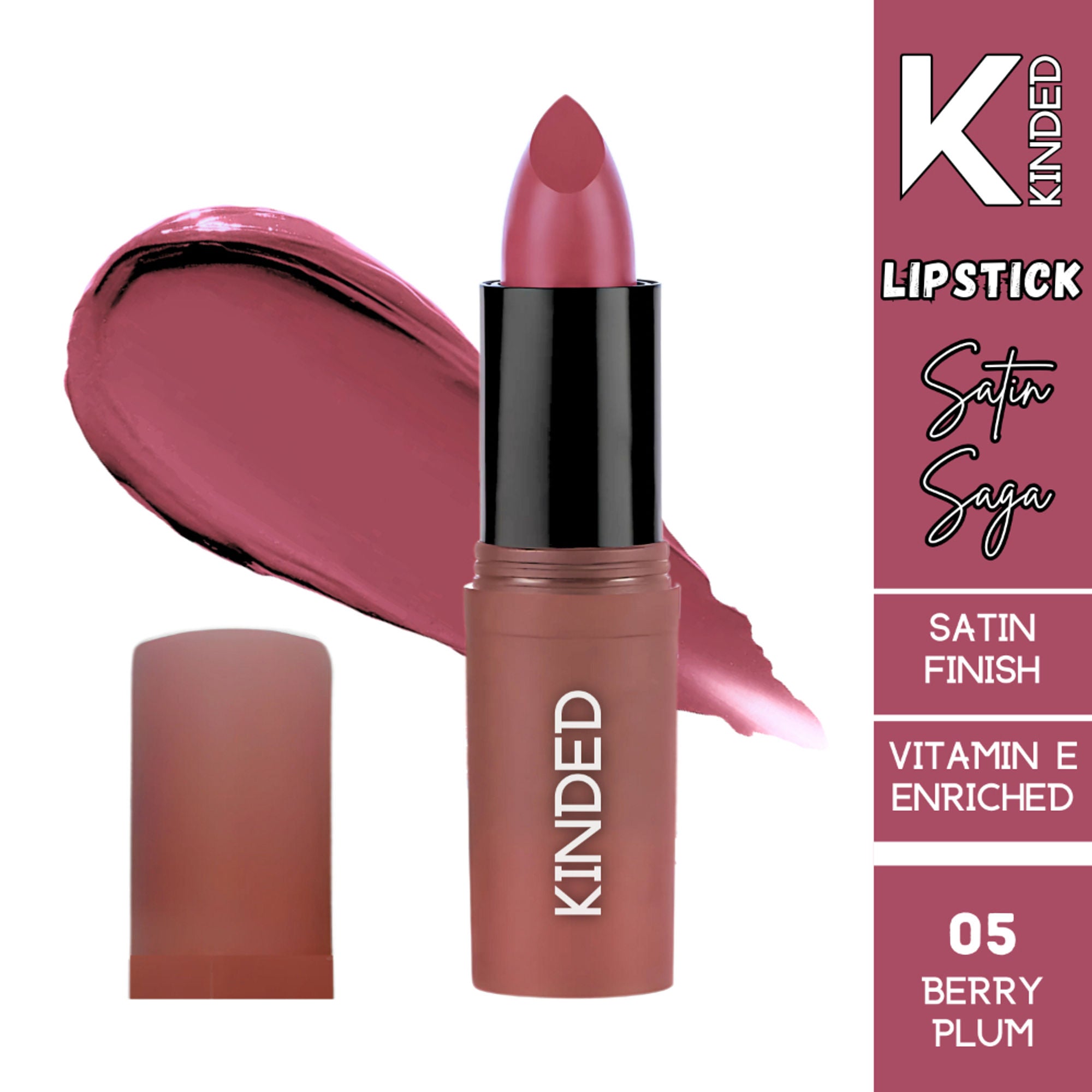 kinded satin saga bullet creamy lipstick with satin finish vitamin e 05 berry plum
