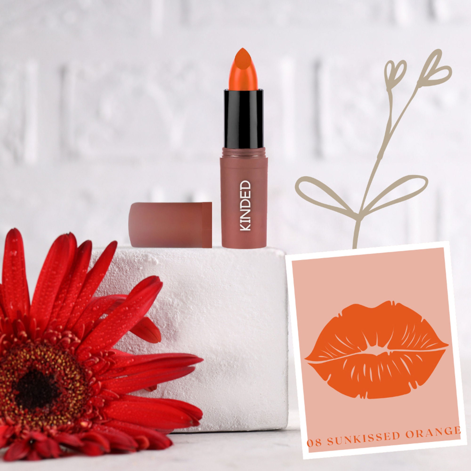kinded satin saga bullet creamy lipstick with satin finish vitamin e 08 sunkissed orange