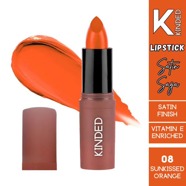 kinded satin saga bullet creamy lipstick with satin finish vitamin e 08 sunkissed orange