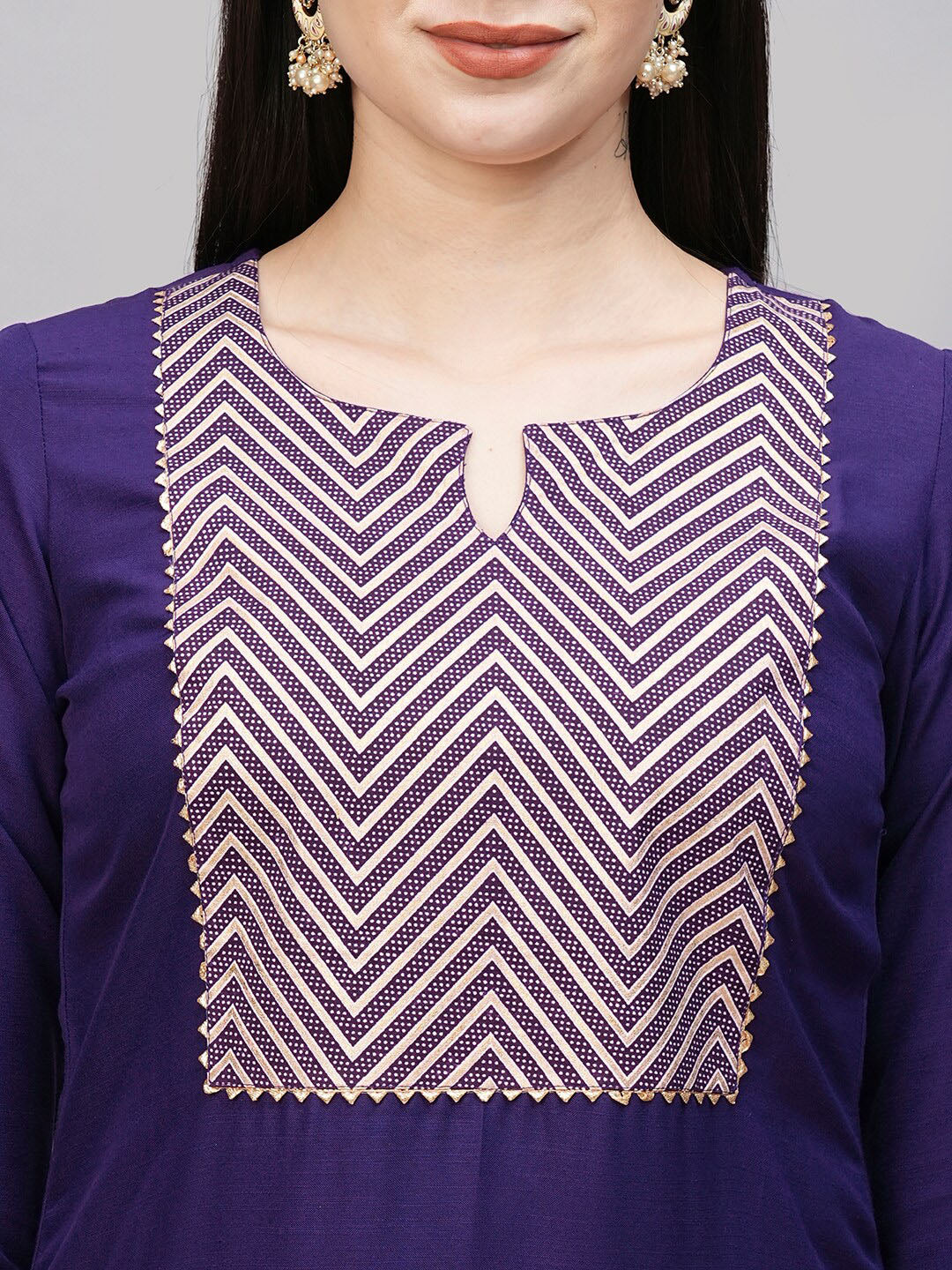 Kalini Geometric Yoke Design Gotta Patti Kurta & Trousers With Dupatta - Distacart