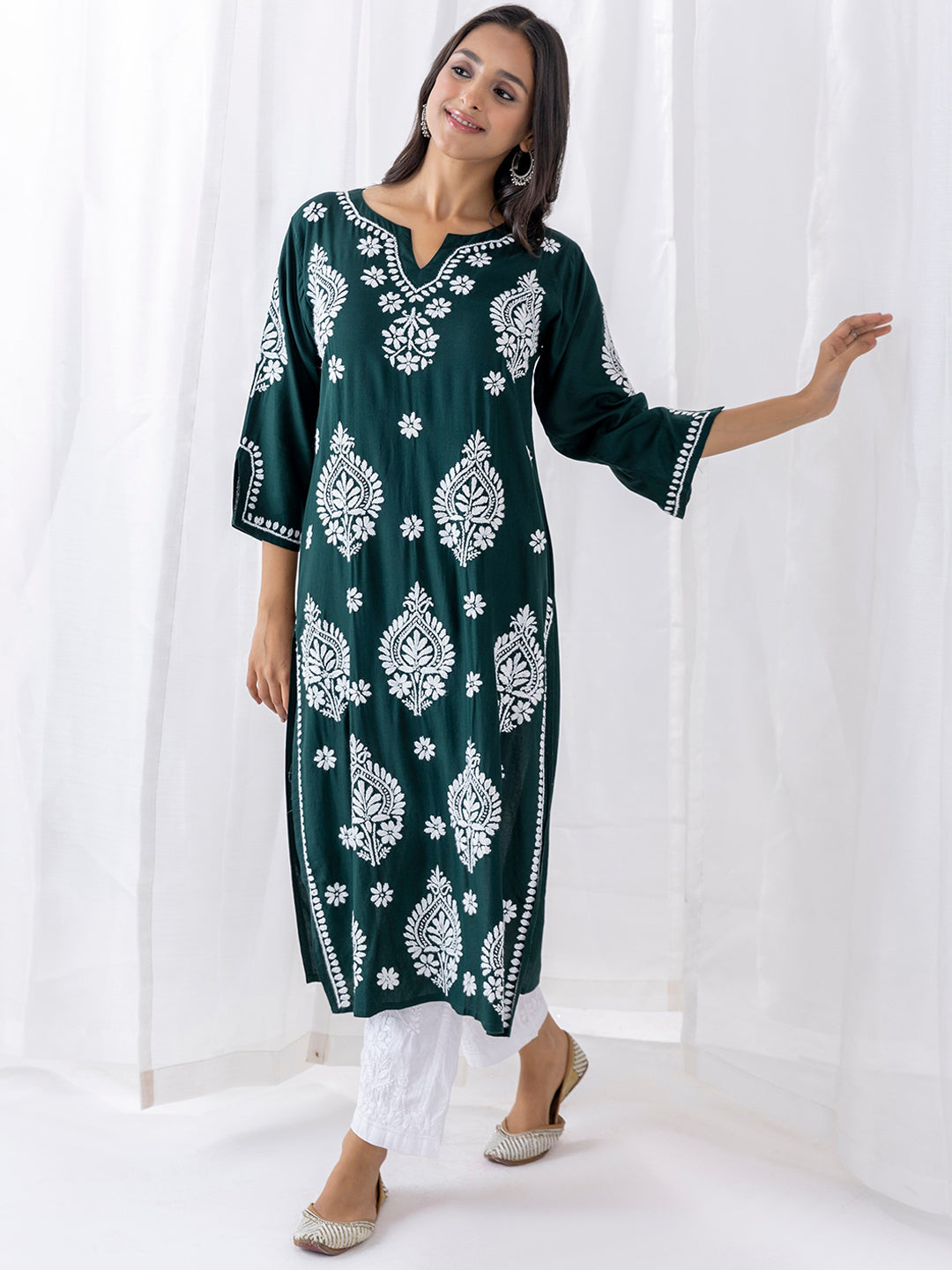 HOUSE OF KARI Chikankari Embroidered Straight Kurta - Distacart