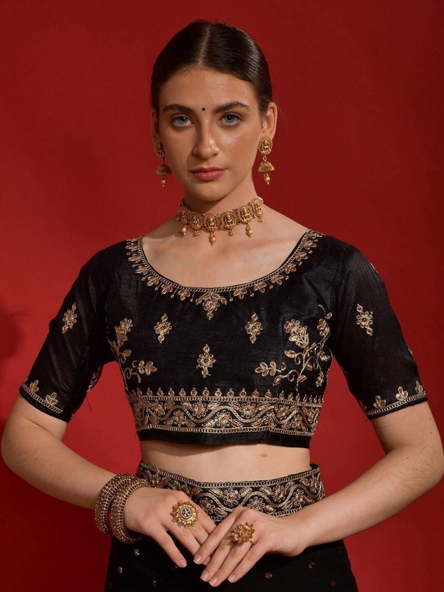 Anouk Black & Gold-Toned Embellished Embroidered Pure Georgette Saree - Distacart