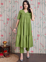 Thumbnail for Ode by House of Pataudi Pure Cotton Anarkali Kurta with Trousers - Distacart