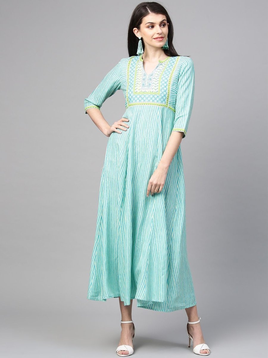 AURELIA Women Blue & Off-White Striped Maxi Dress - Distacart