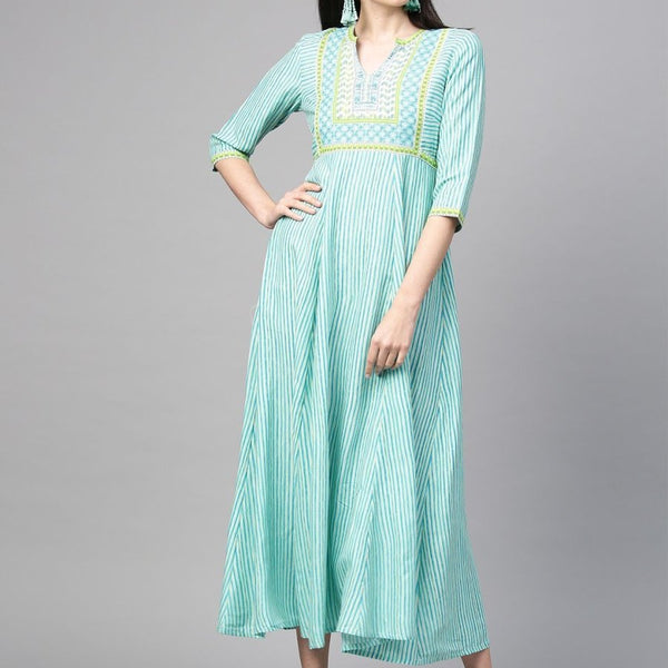 AURELIA Women Blue & Off-White Striped Maxi Dress - Distacart