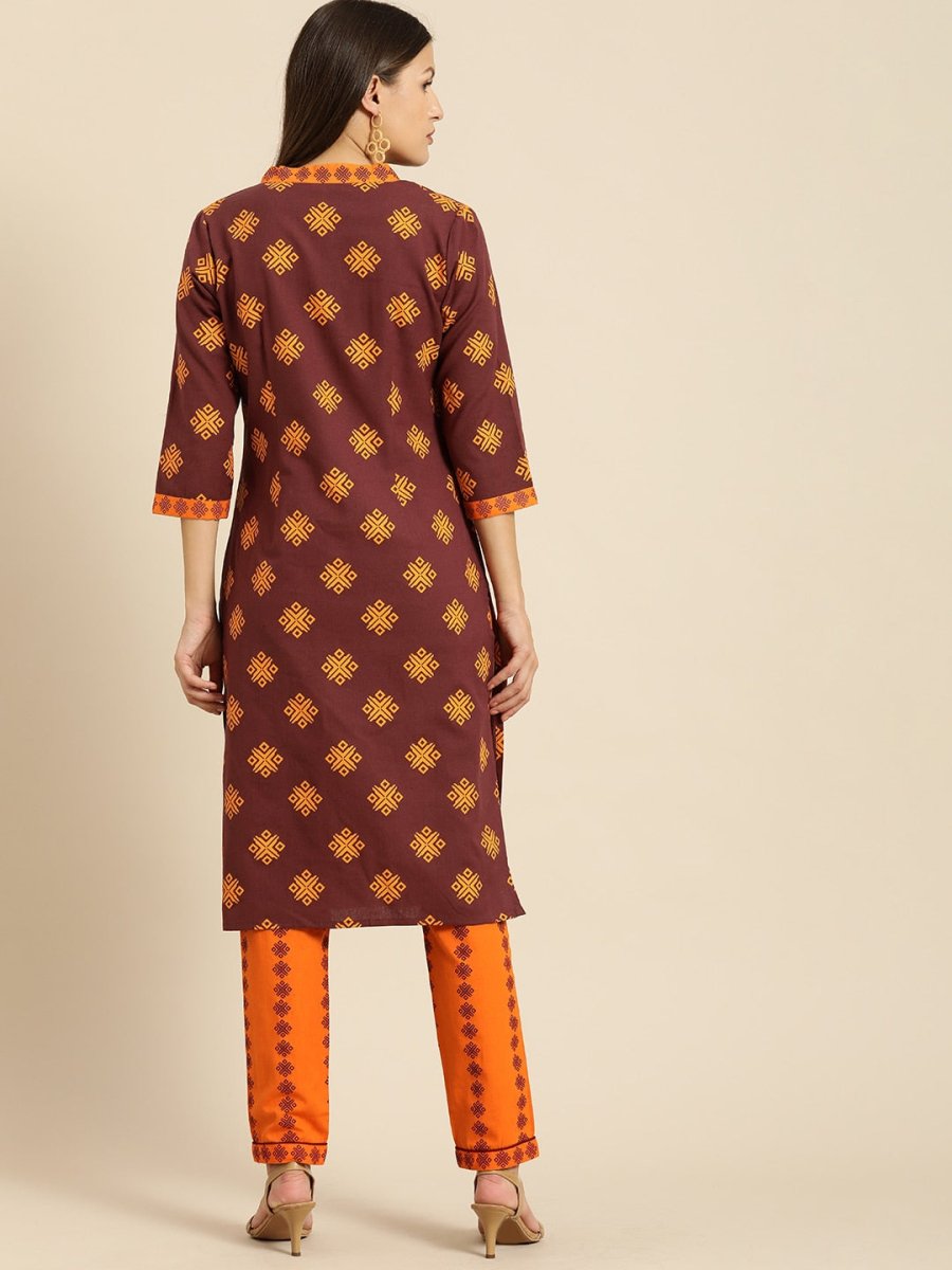 All About You Women Maroon Ethnic Motifs Printed Kurta with Printed Trousers - Distacart