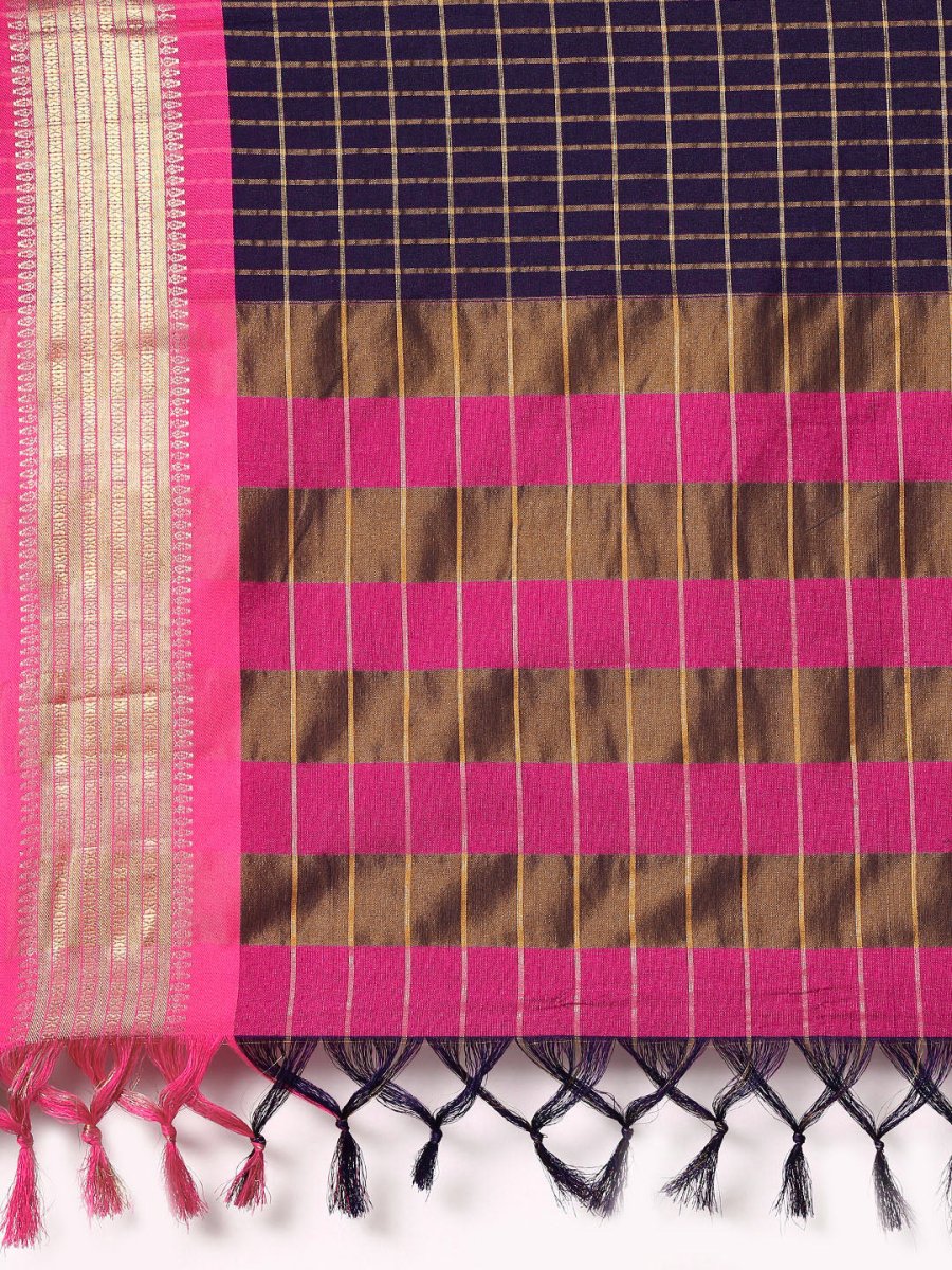 Anouk Navy Blue & Fuchsia Woven Design Pure Silk Banarasi Saree - Distacart