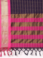 Thumbnail for Anouk Navy Blue & Fuchsia Woven Design Pure Silk Banarasi Saree - Distacart