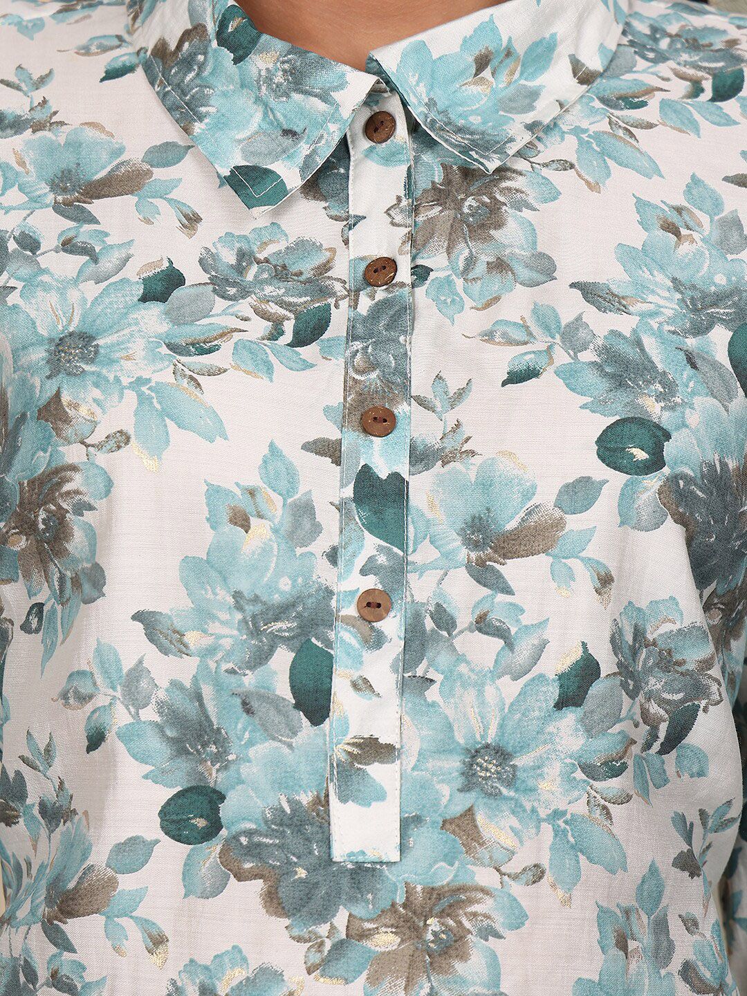 Ode by House of Pataudi Floral Printed Straight Chanderi Silk Kurta with Trousers - Distacart