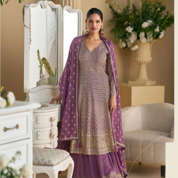 Anaita Lavender Heavy Georgette Stitched Suit with Sequence & Diamond work - Distacart
