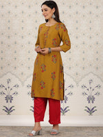 Thumbnail for Ode by House of Pataudi Floral Printed Zari Detailed Straight Kurta - Distacart