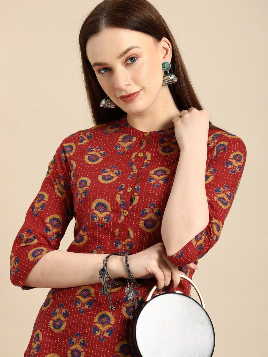 All About You Women Brown Ethnic Motifs Printed Regular Kurta - Distacart