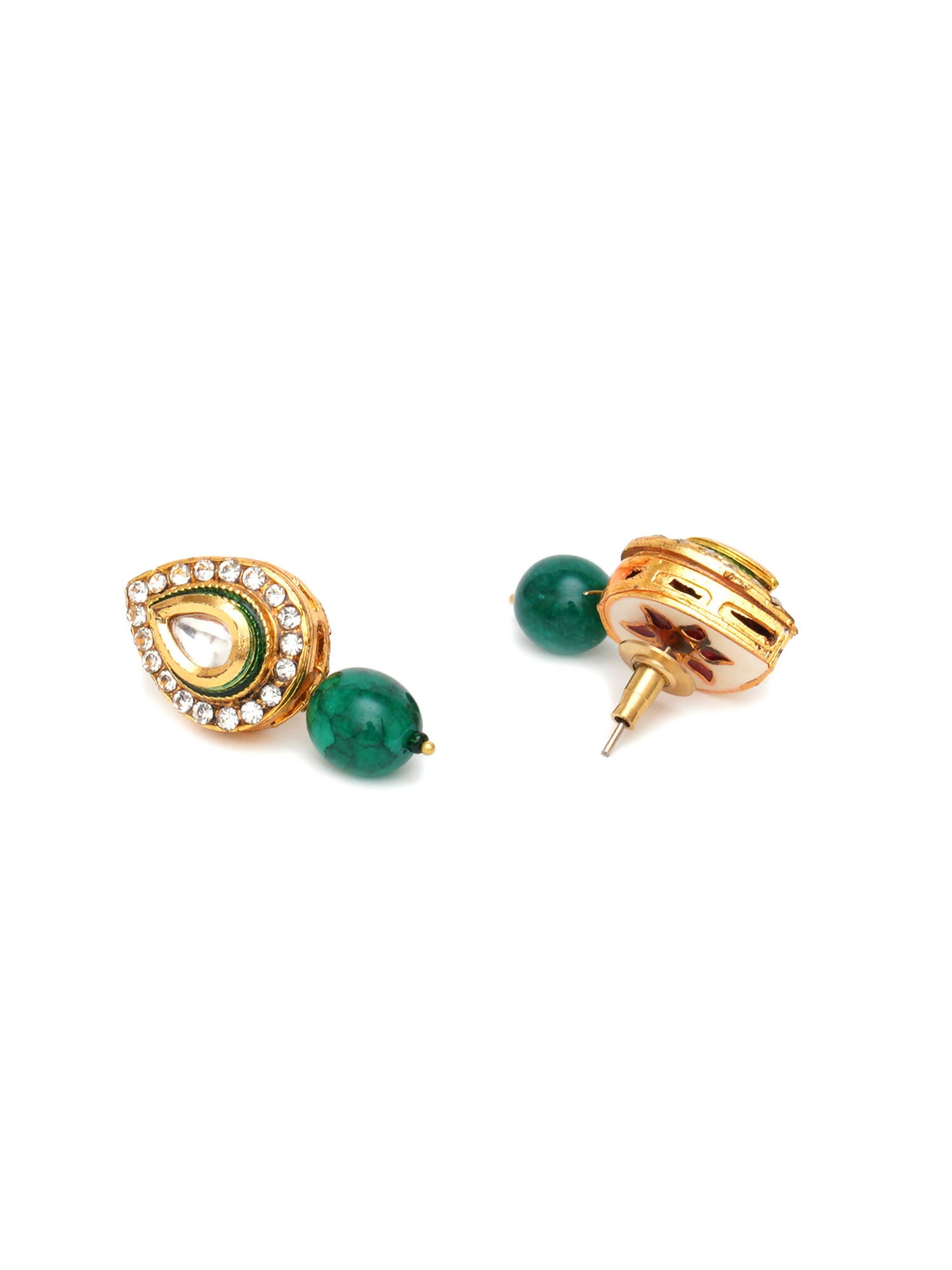 Emerald Stone Kundan Studs (Gold) - Ruby Raang - Distacart