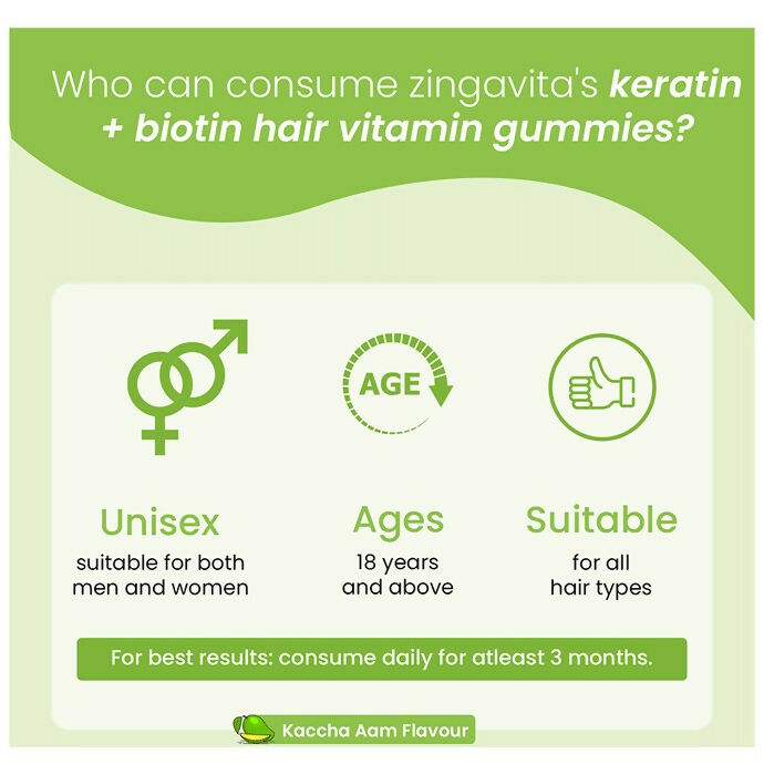 Zingavita Biotin + Keratin Hair Vitamin Kaccha Aam Gummies - Distacart