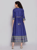 Thumbnail for AURELIA Blue & Gold-Toned Ethnic Motifs Ethnic A-Line Midi Dress
