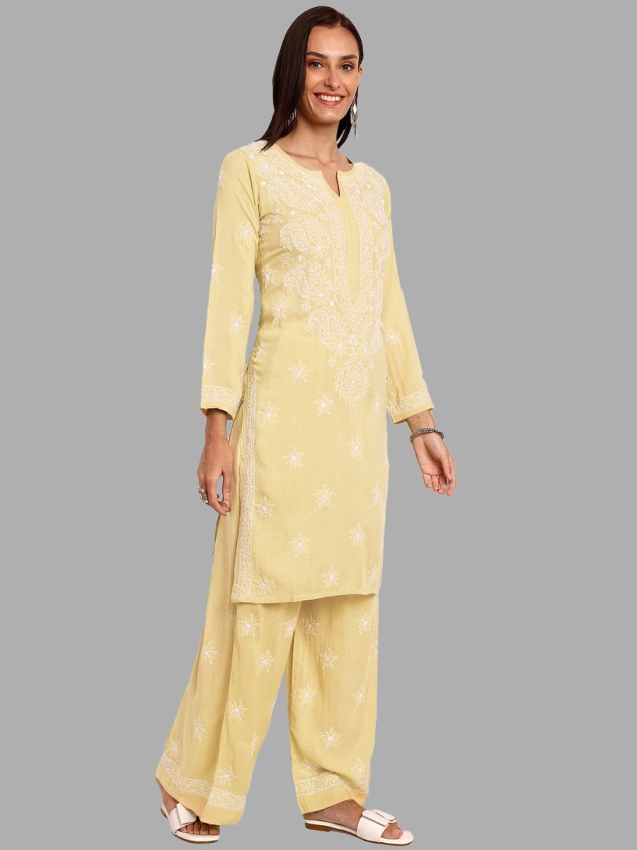 ADA Ethnic Motifs Embroidered Regular Chikankari Kurta with Palazzos - Distacart