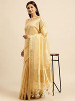 Thumbnail for kasee Striped Zari Silk Cotton Chanderi Saree - Distacart