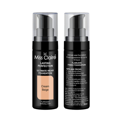 Miss Claire Lasting Perfection Ultimate Wear Foundation - 21 Cream Beige - Distacart