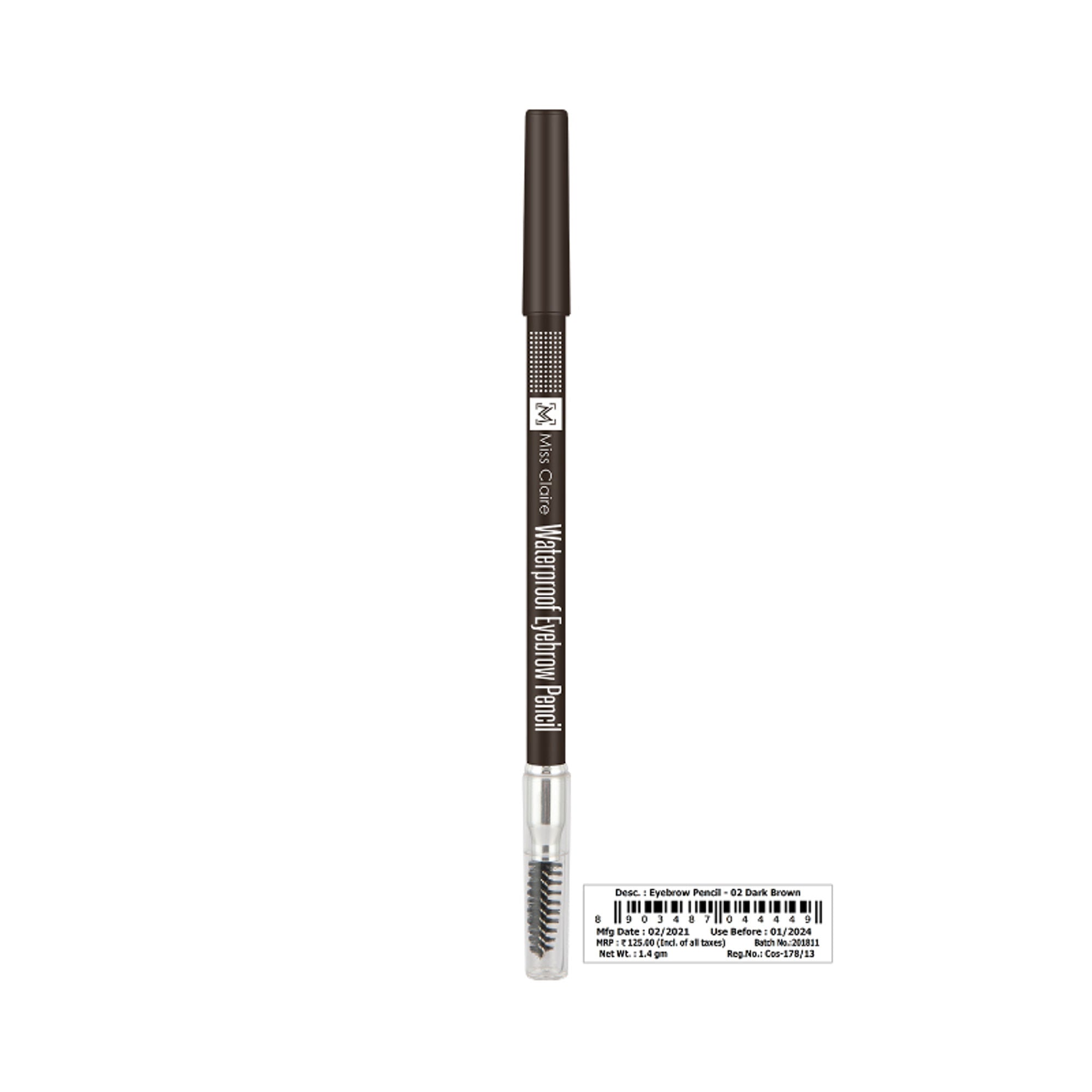 Miss Claire Waterproof Eyebrow Pencil With Mascara Brush - 02 Dark Brown