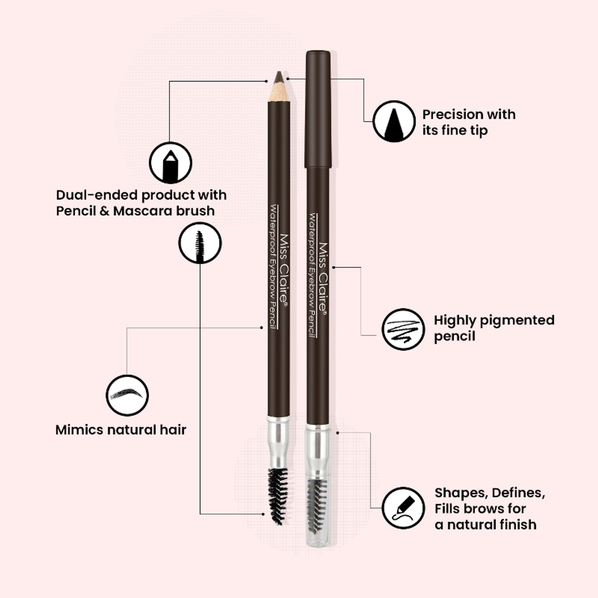 Miss Claire Waterproof Eyebrow Pencil With Mascara Brush - 02 Dark Brown