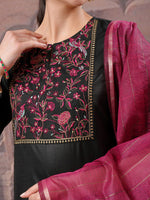 Thumbnail for Vishudh Black Yoke Design Thread Work Kurta with Trouser & Dupatta