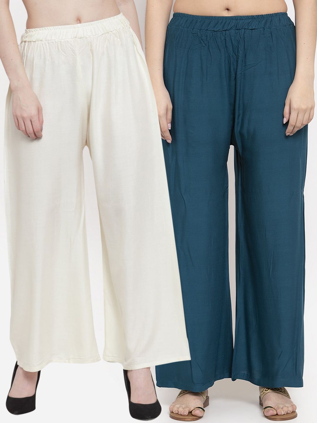 TAG 7 Women Pack Of 2 Solid Straight Palazzos - Distacart