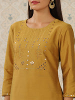 Thumbnail for Ode by House of Pataudi Geometric Embroidered Mirror Work Kurta With Trousers - Distacart
