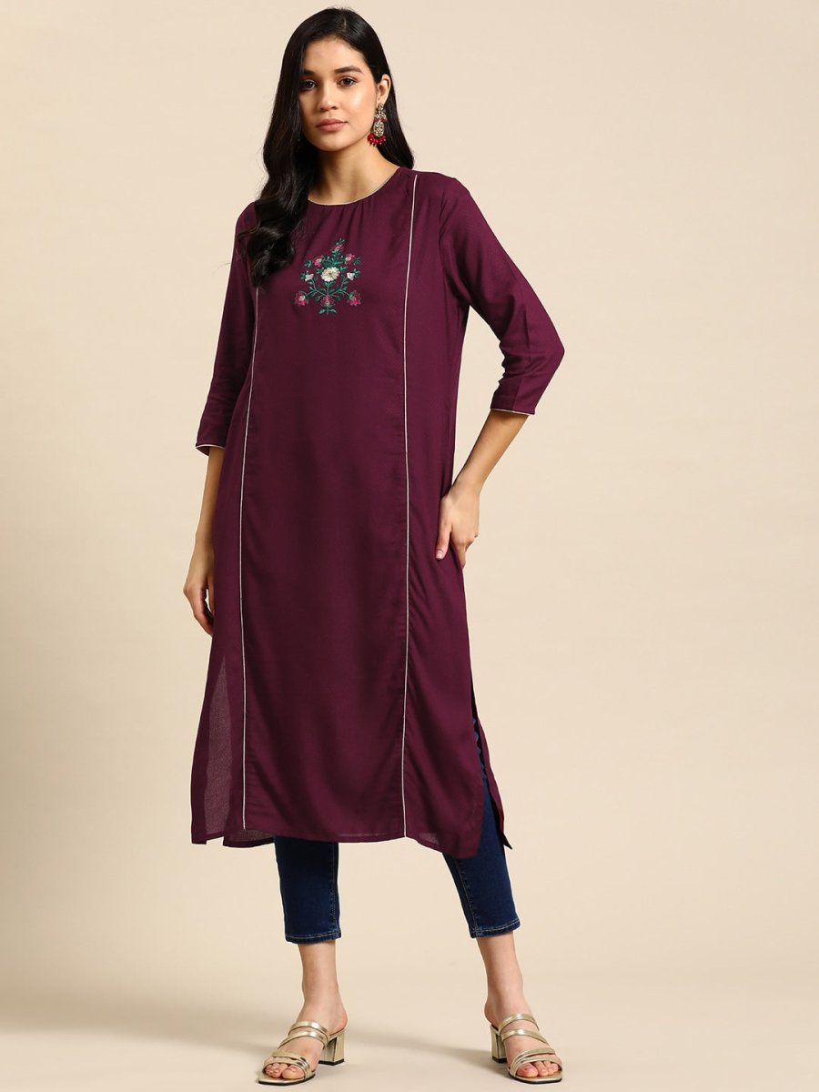 All About You Women Floral Embroidered Kurta - Distacart