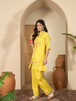 Thumbnail for Joban Fashion Women Yellow Roman Silk Embroidered Stitched Kurta Set - Distacart