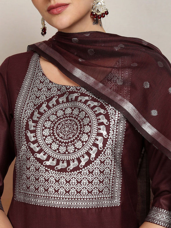 Vishudh Ethnic Motifs Embroidered Straight Kurta & Palazzos With Dupatta