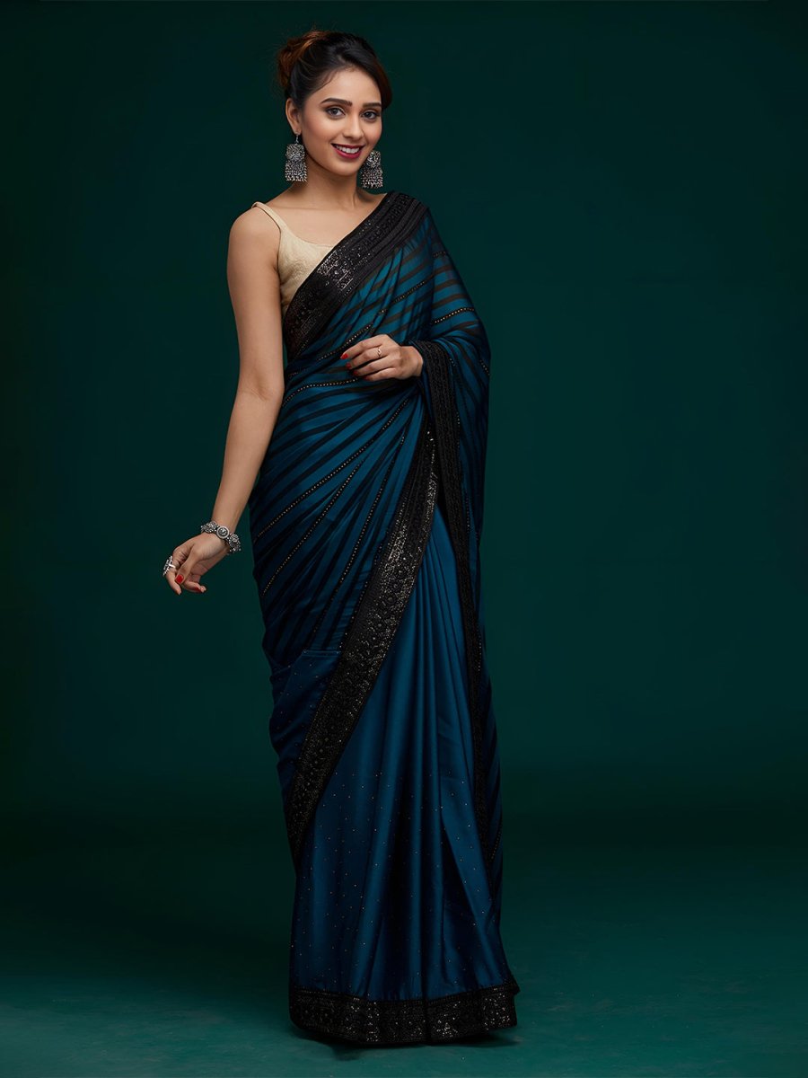 Anouk Striped Beads and Stones Saree - Distacart