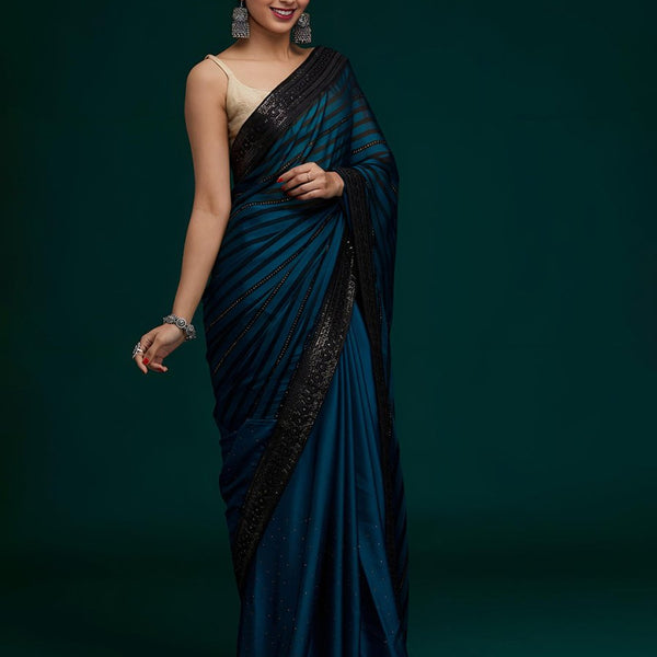 Anouk Striped Beads and Stones Saree - Distacart