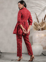 Thumbnail for Anubhutee Ethnic Motifs Printed Pleated A-Line Pure Cotton Kurti With Trousers - Distacart