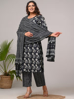 Thumbnail for Swasti Plus Size Printed Sequinned Pure Cotton Straight Kurta With Trousers & Dupatta - Distacart