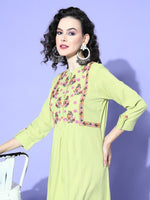 Thumbnail for All About You Women Green Floral Embroidered Mirror Work Floral Anarkali Kurta - Distacart
